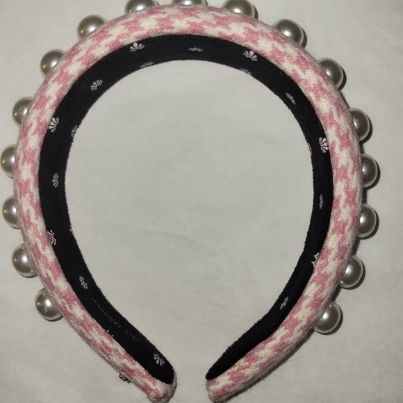 Lele Sadoughi Alice houndstooth pearl Headband Dahlia nwot - Picture 2 of 4